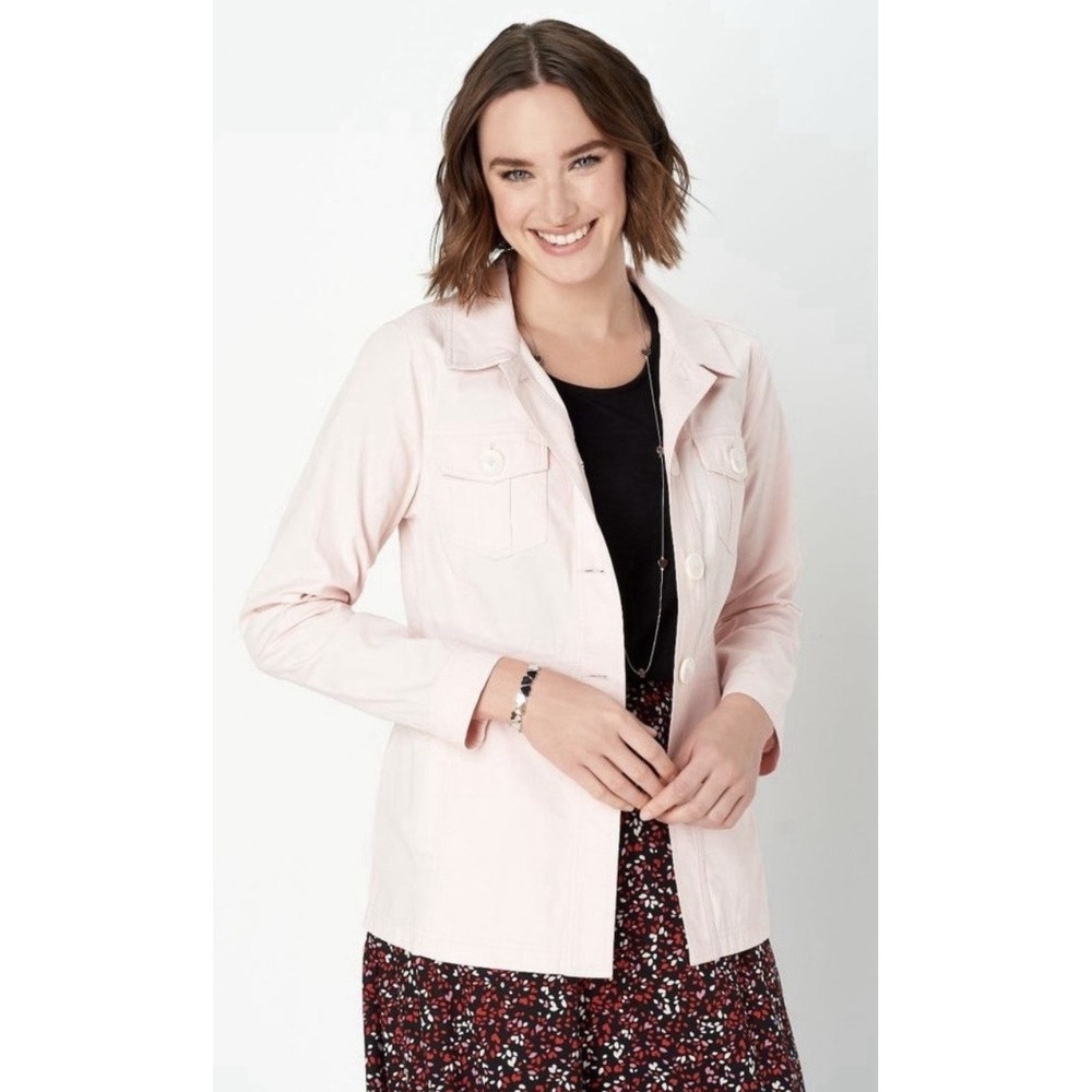 Christopher & Banks Lightweight Women's Jacket Pink Canvas Shirt Button Down XL‎